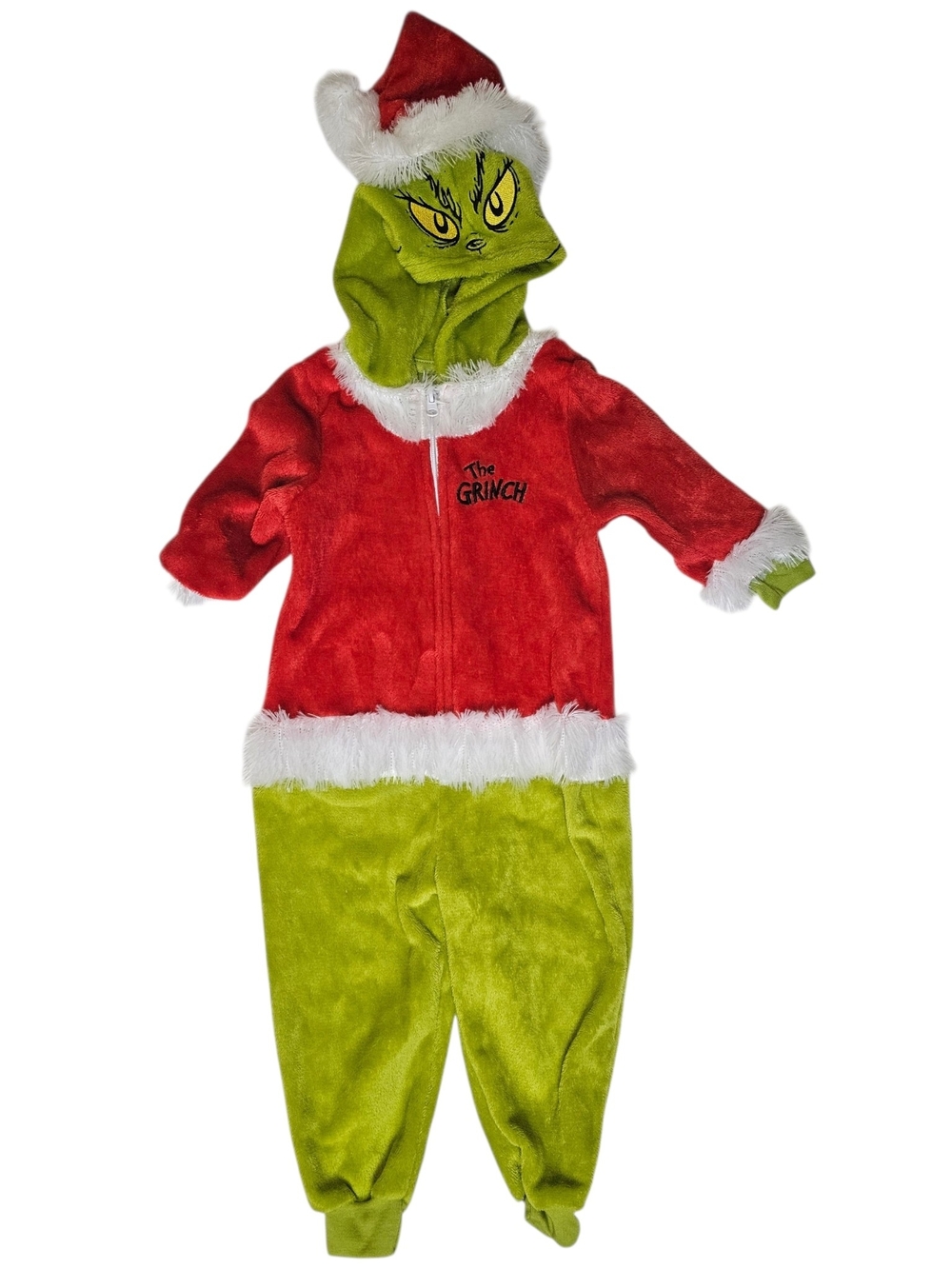 Kids The Grinch Santa Theme Hoodie Onesie Christmas Holiday Pajamas Size 2T